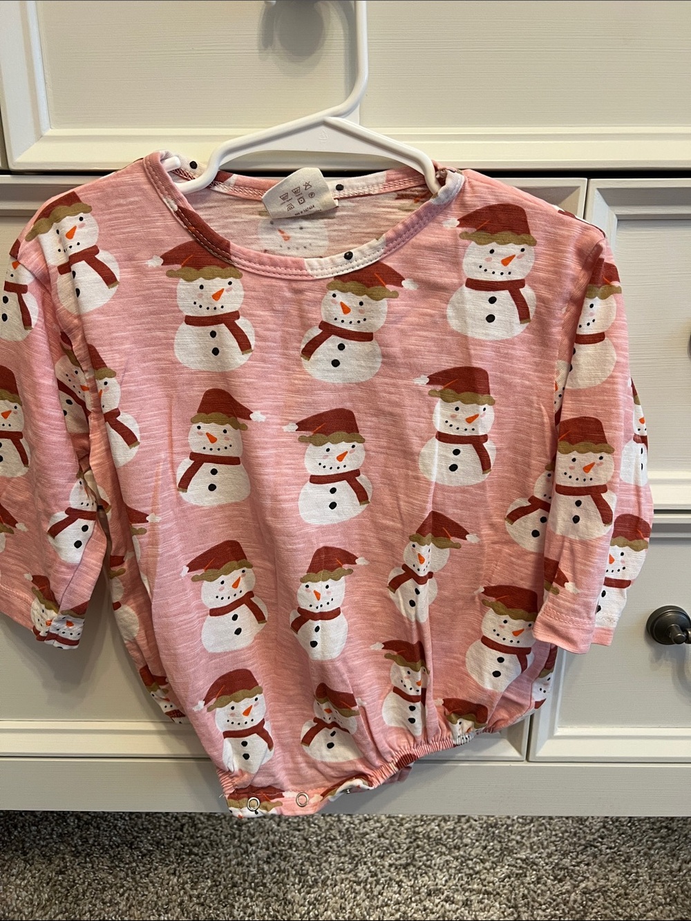 Girls Pink Snowman Print One-Piece Pajama Top